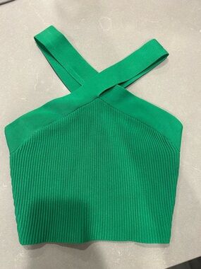 Aritzia Green Ribbed Cross-Back Crop Top